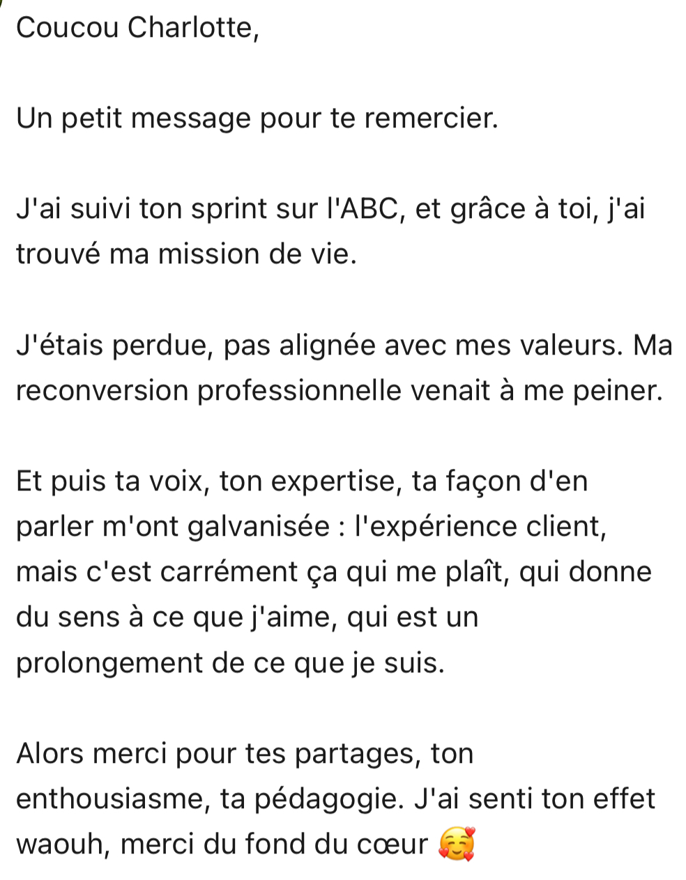 Témoignage client en capture d'écran